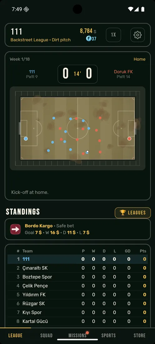 League match and standings